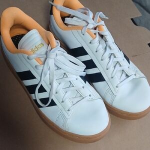 adidas White and Black Sneakers with Orange Accents